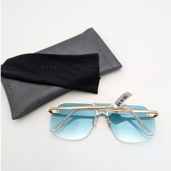 Aire Venatici Aviator Sunglasses Women's Gold Metal Frame/Teal Grad Size L - Picture 2 of 10